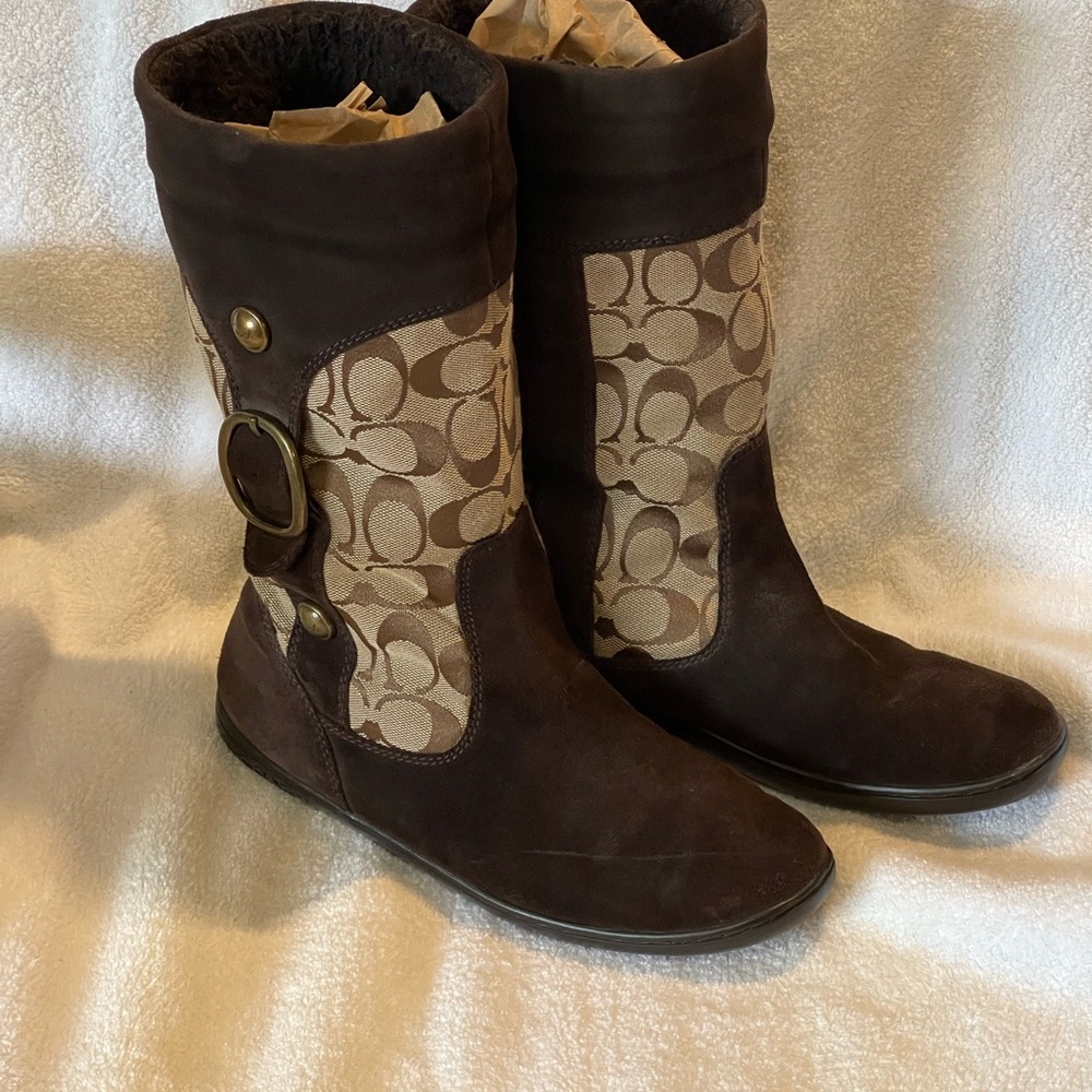 Coach Signature Meyer Dark Brown and Tan Boots